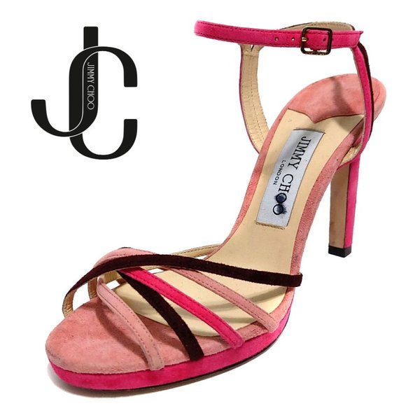 JIMMY CHOO Lilah 100 Hot Pink Suede Strappy Platform Heels Size EU37 7US Sandals - Picture 1 of 11